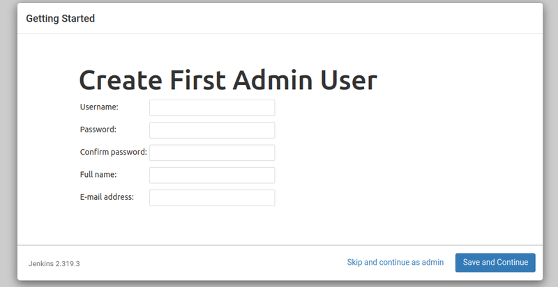 Jenkins create first admin user