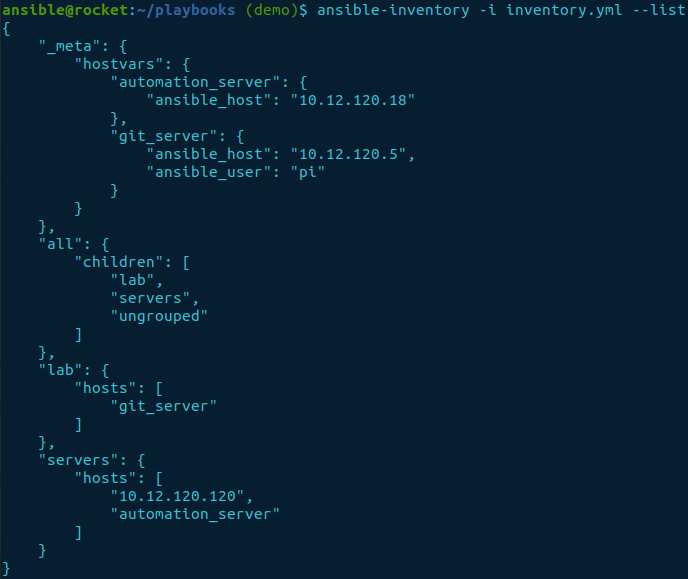 ansible-inventory --list